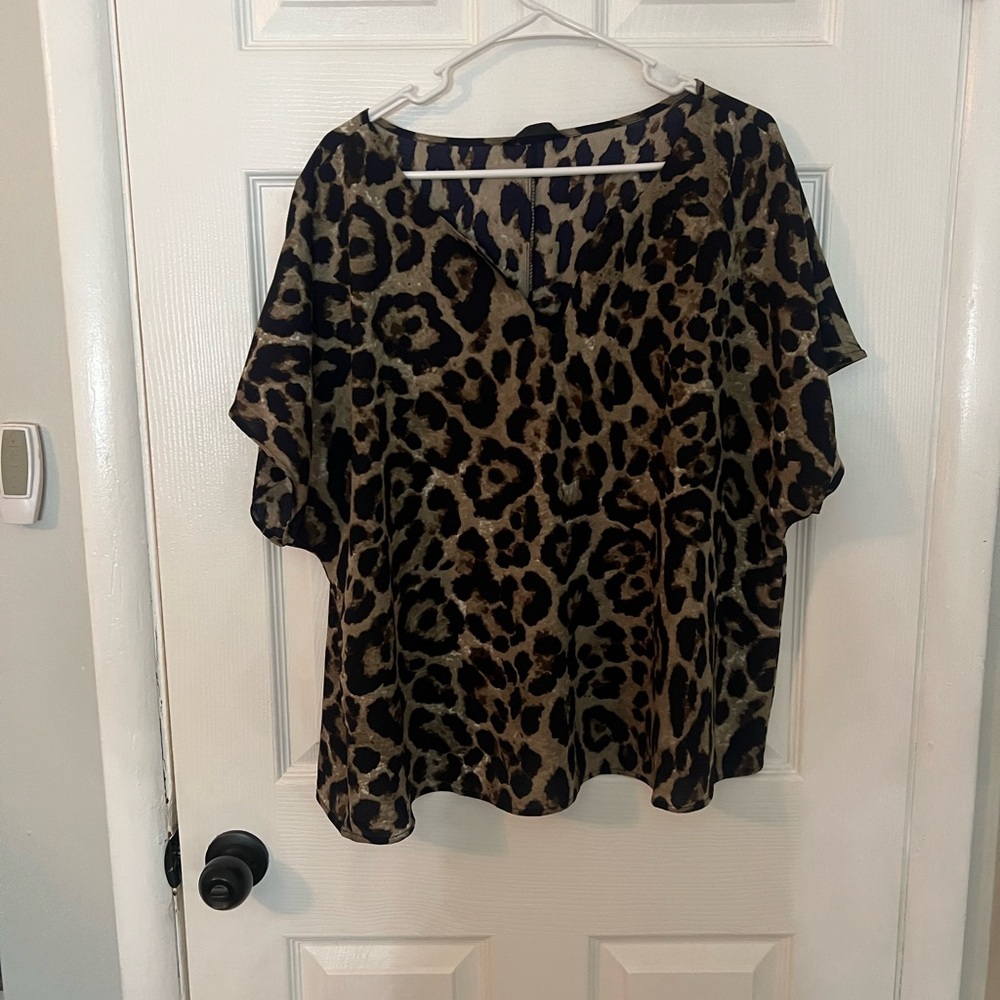 SHEIN Leopard Print Blouse - Black and Brown